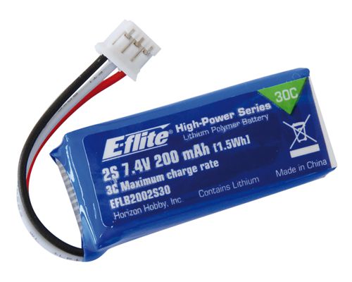 EFLB2002S30 E-flite 200mAh 2S 7.4V 30C LiPo Battery